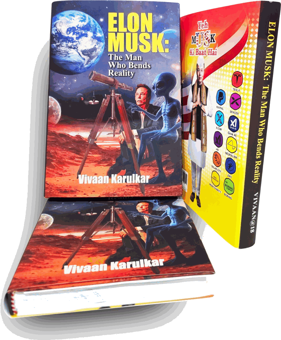 Elon Musk: The Man Who Bends Reality, front cover with copies stacked